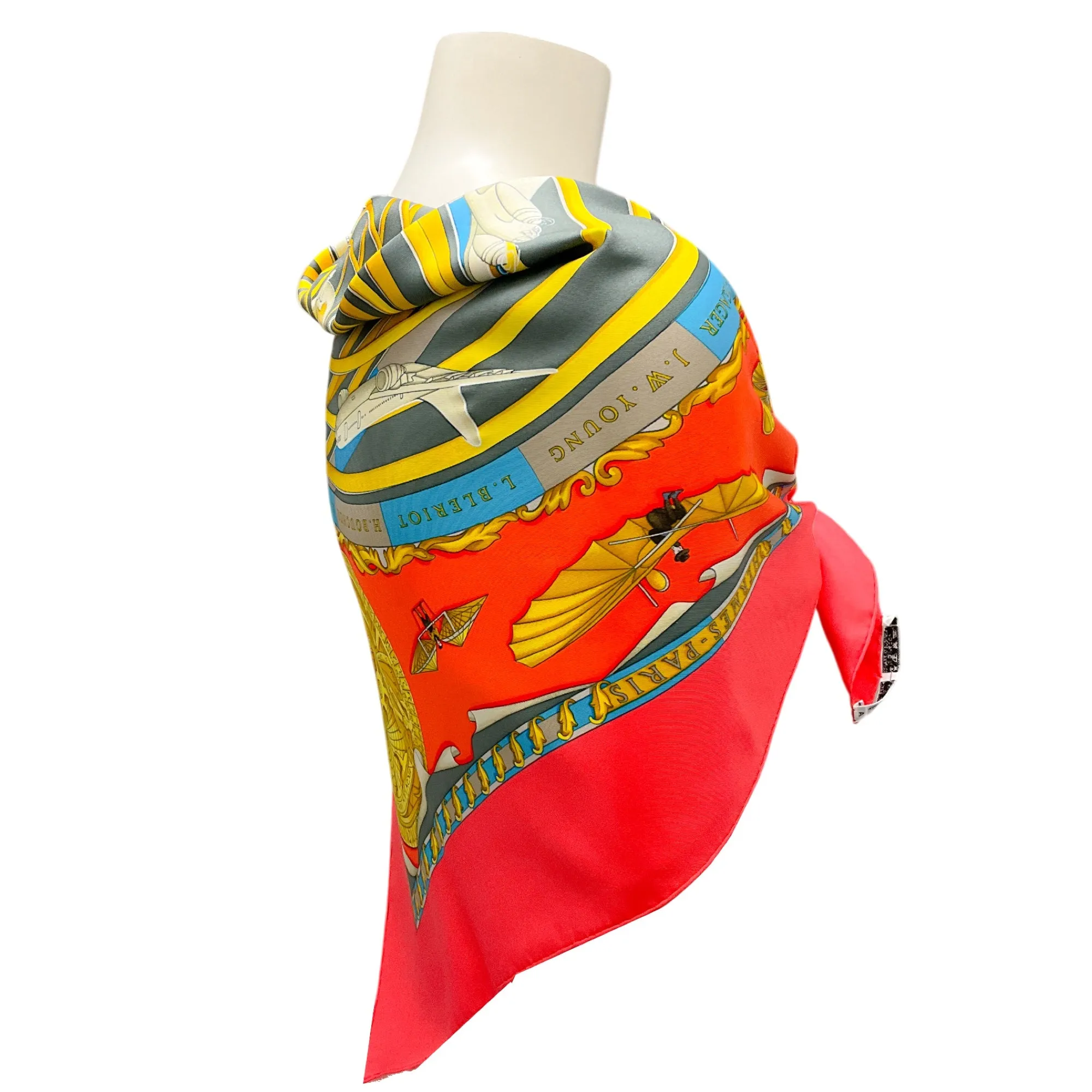 Hermes Red Multi Reves d’Espace Aircraft Print Square Silk Twill Scarf