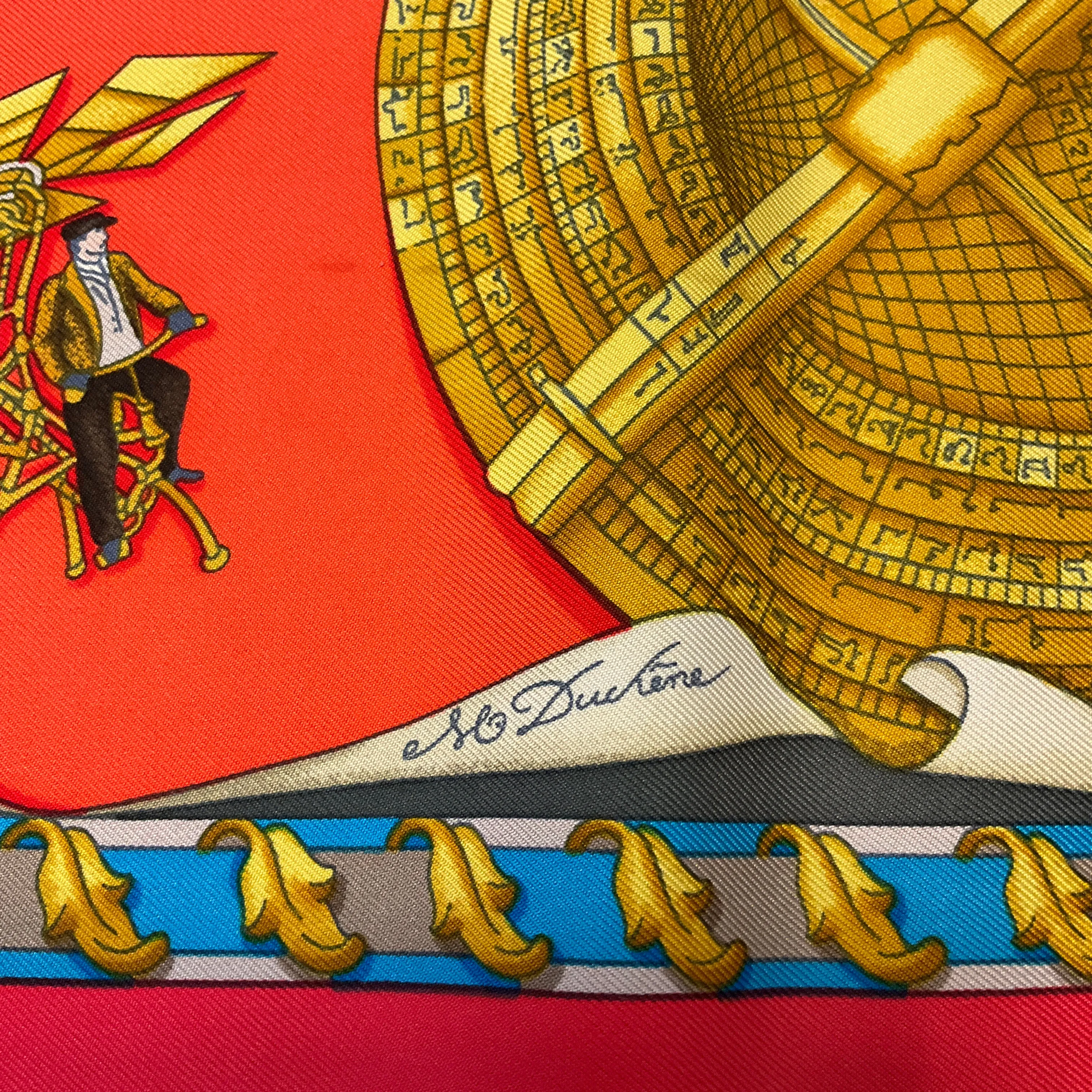 Hermes Red Multi Reves d’Espace Aircraft Print Square Silk Twill Scarf