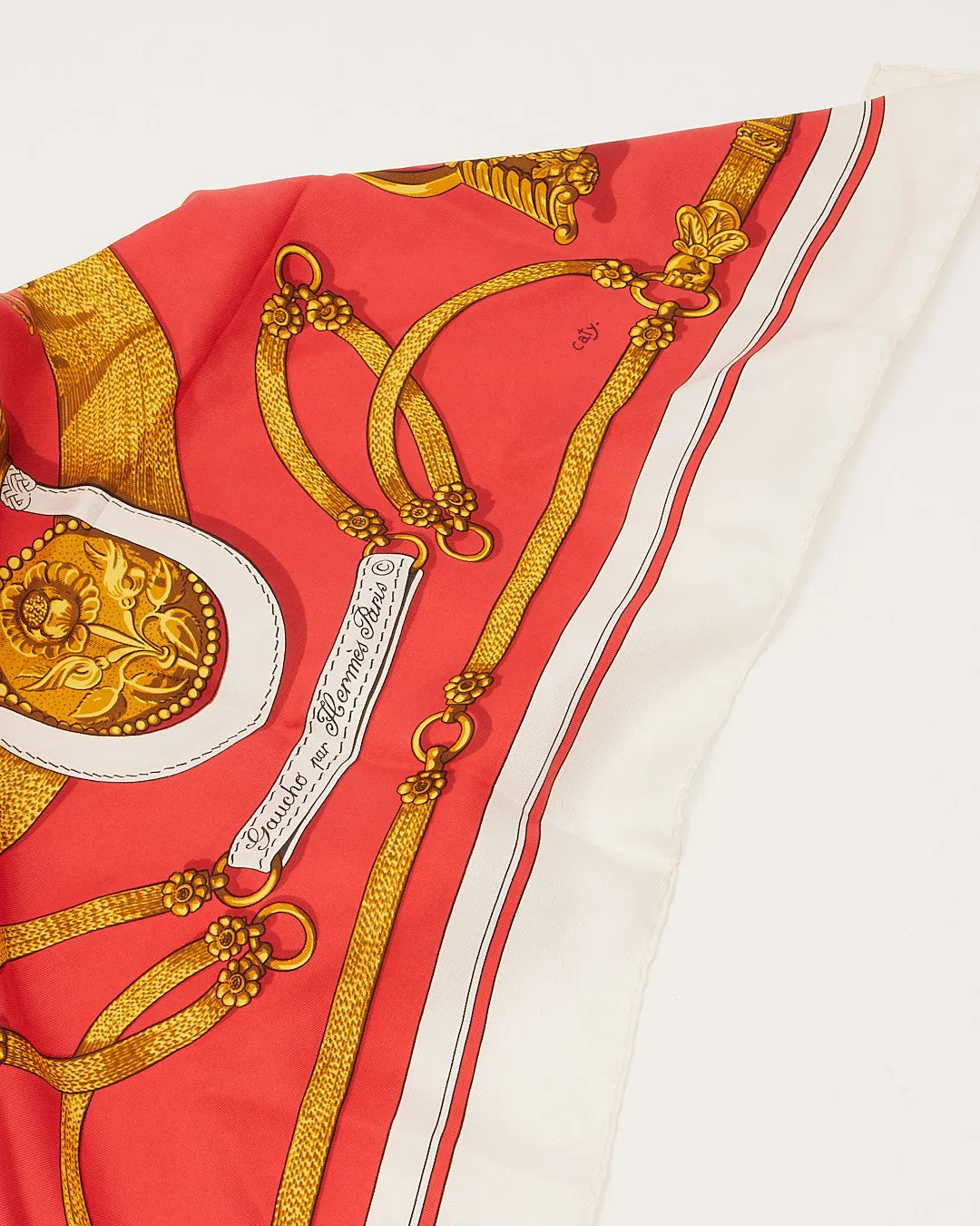 Hermes Red/White/Gold Gaucho Silk Scarf