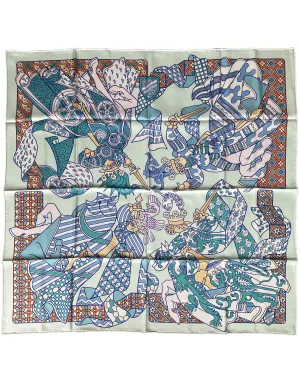 Hermes Vert Pale/Turquois Duels Oniriques 90cm Silk Scarf
