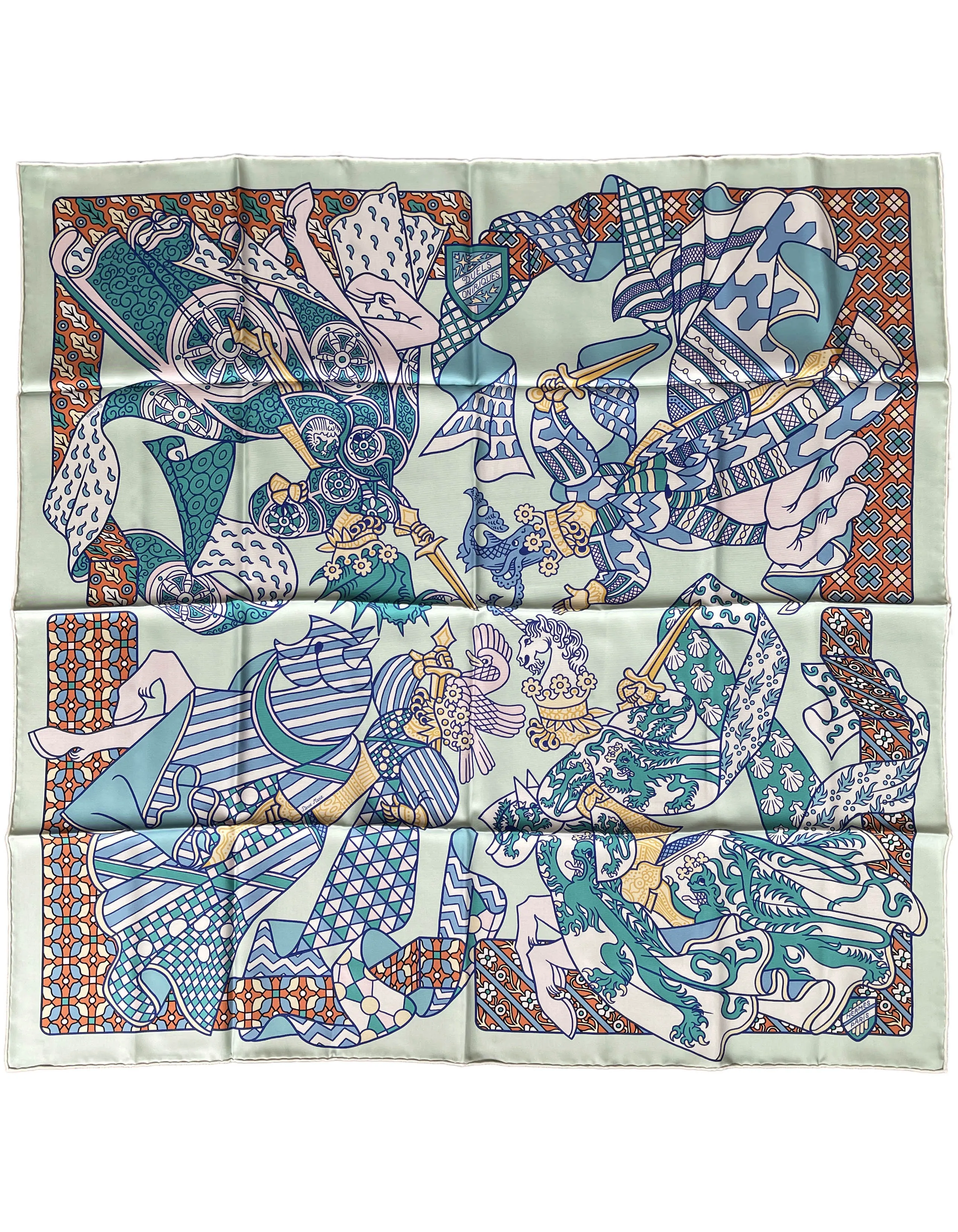 Hermes Vert Pale/Turquois Duels Oniriques 90cm Silk Scarf