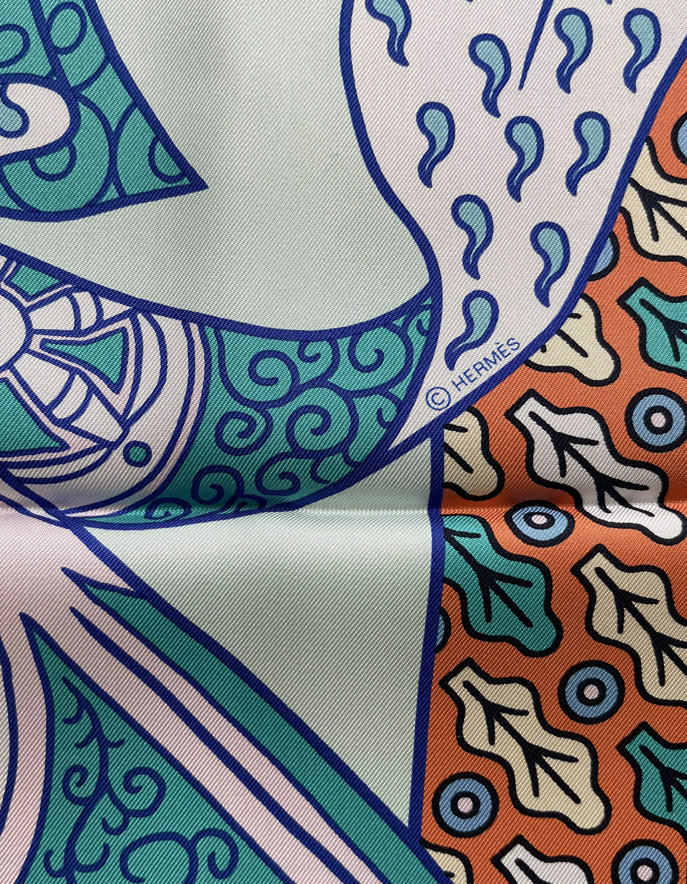 Hermes Vert Pale/Turquois Duels Oniriques 90cm Silk Scarf