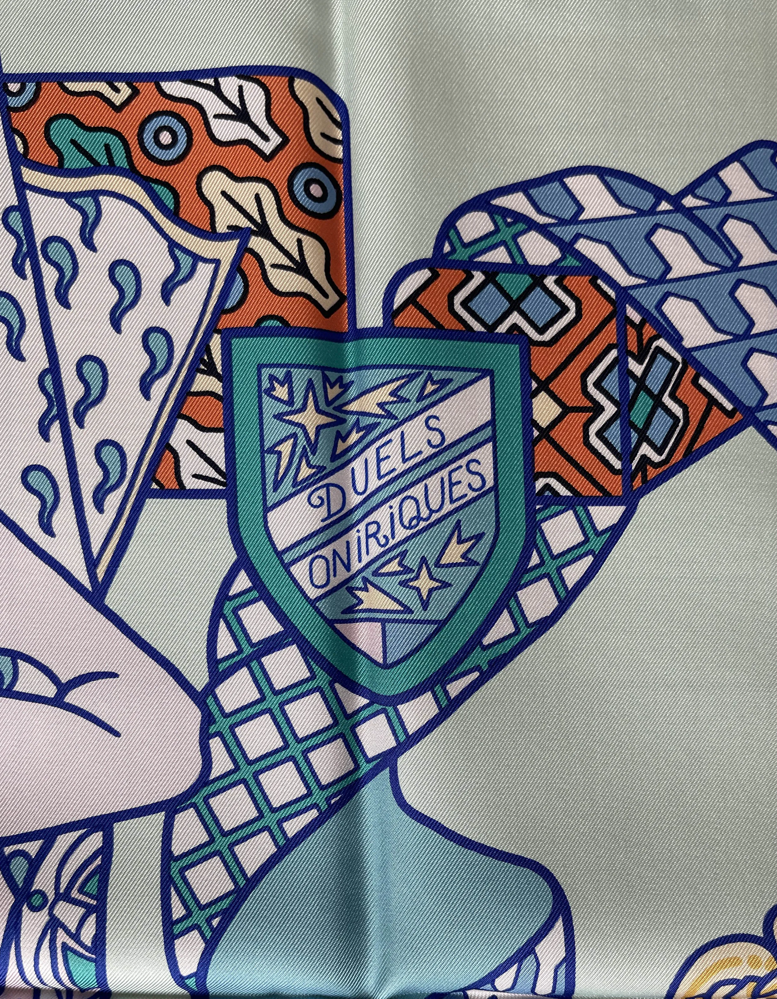 Hermes Vert Pale/Turquois Duels Oniriques 90cm Silk Scarf