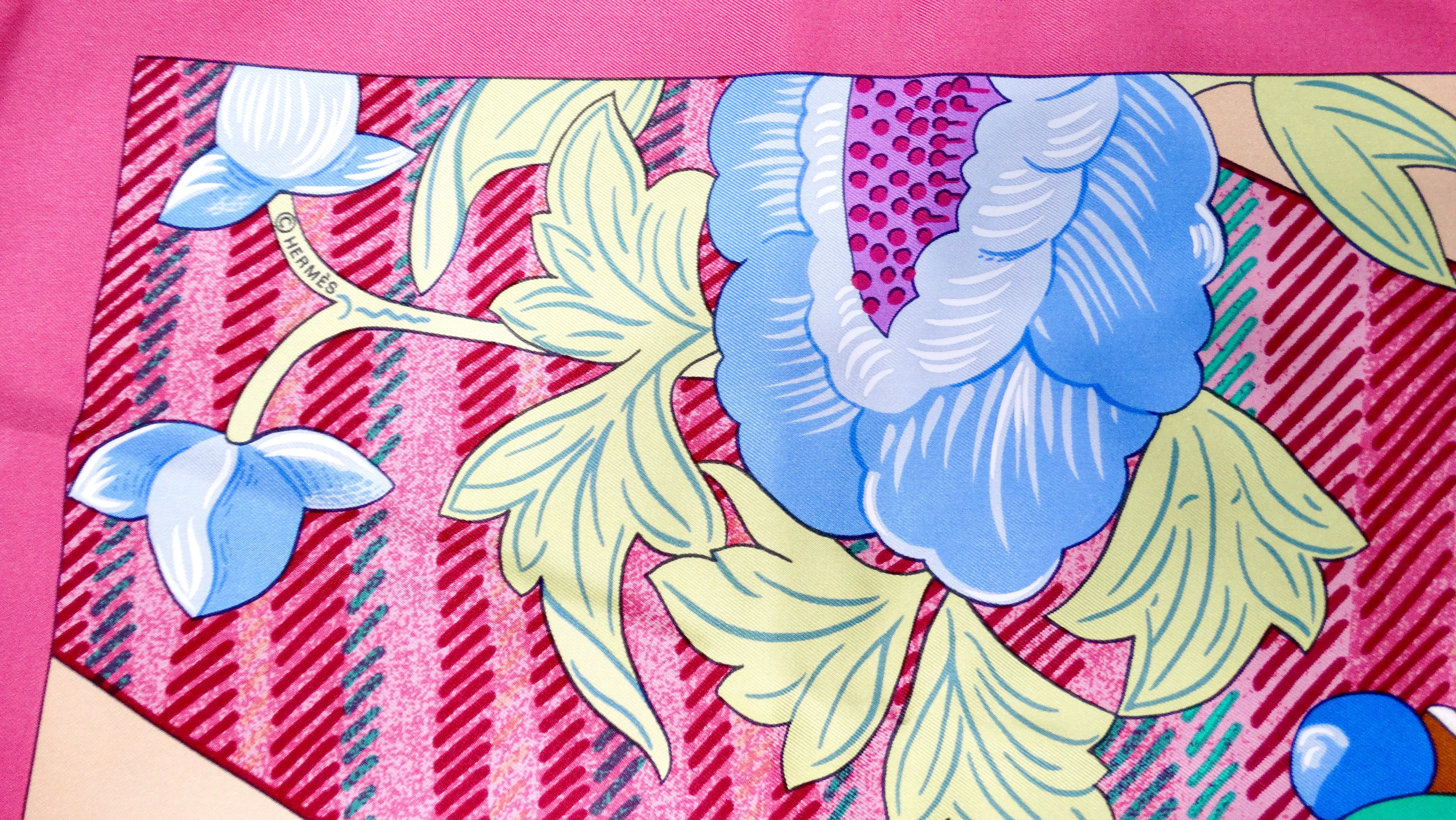 Hermes Vintage "Tibet II" 90 cm Fuchsia Printed Silk Scarf