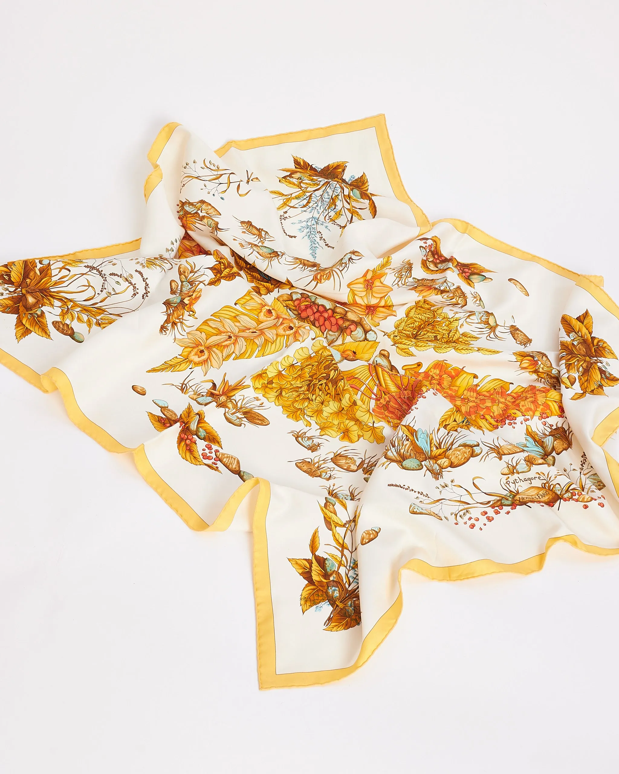Hermès Beige/Yellow 'Pythagore' Silk Scarf 90