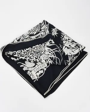Hermès Black & White Cashmere & Silk Jungle Love Scarf - 140