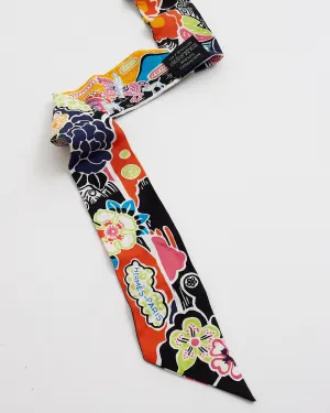 Hermès Black Multi Floral Print Twilly Scarf