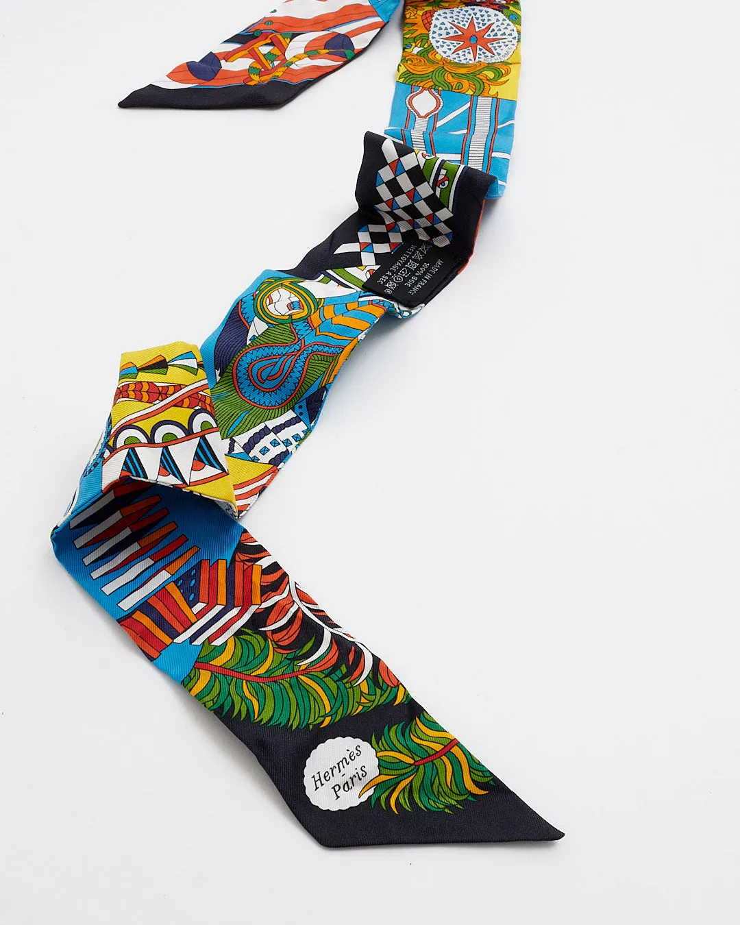 Hermès Black Multi Floral Print Twilly Scarf