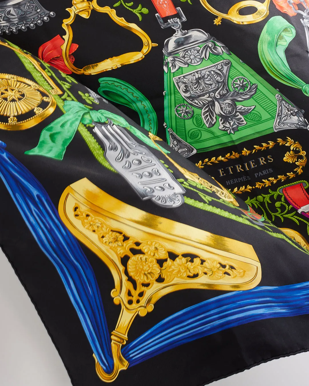 Hermès Black "Etriers" Silk Scarf