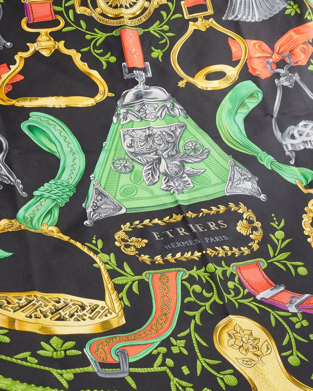Hermès Black "Etriers" Silk Scarf