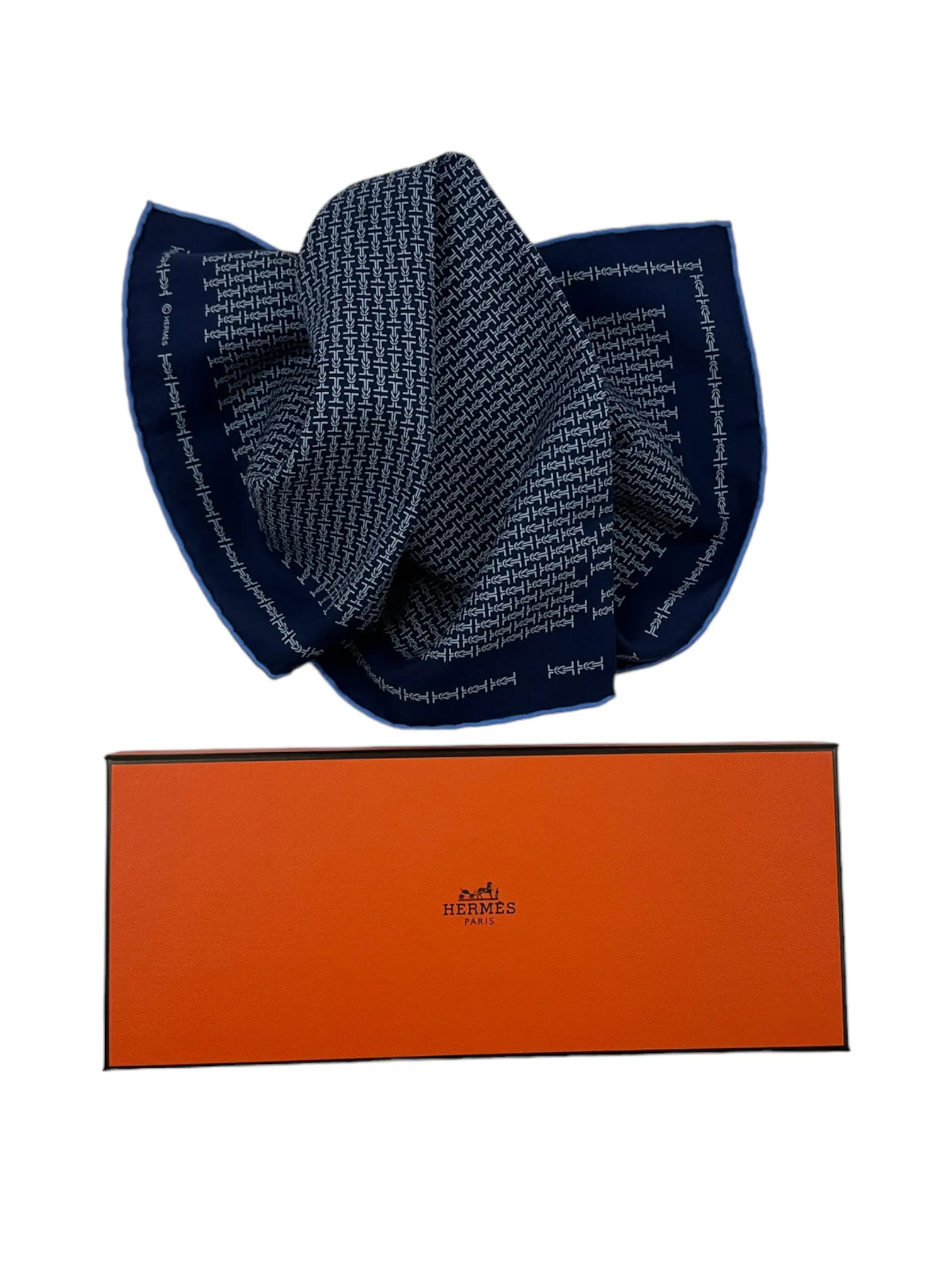 Hermès Blue Geometric Silk Pocketsquare