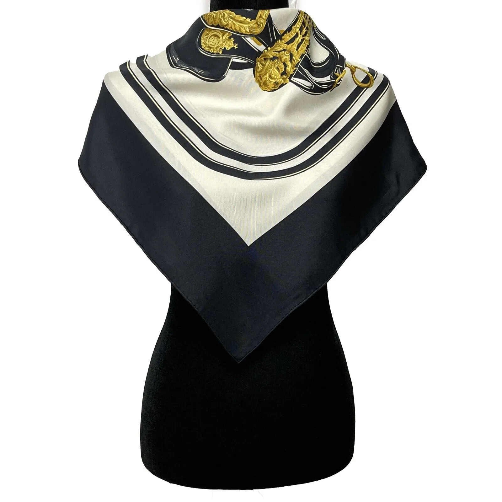 Hermès - 'Brides de Gala' Equestrian Silk - Black, White, Gold, Silver - OS