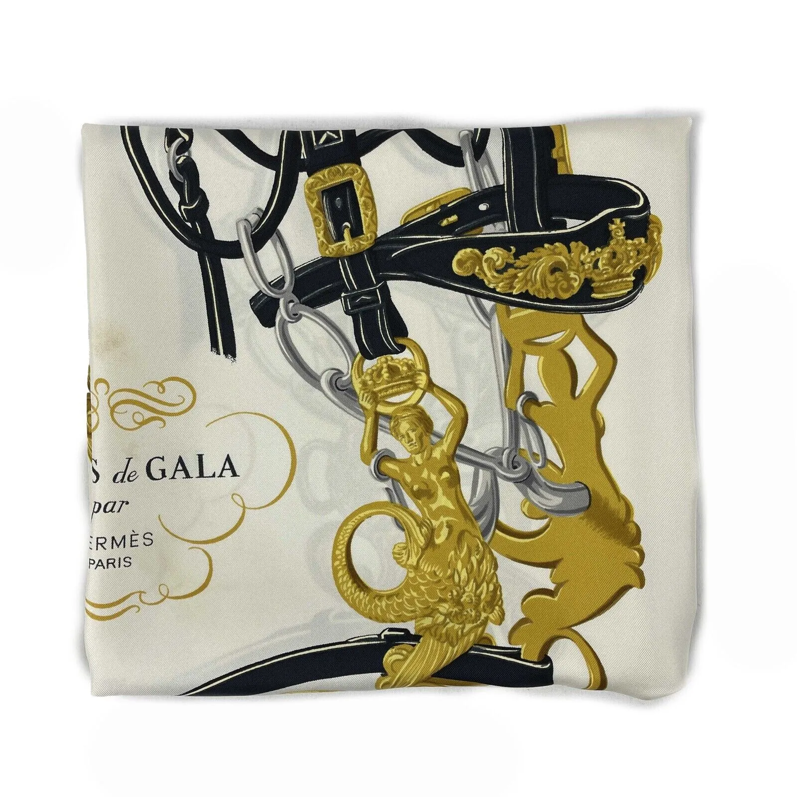 Hermès - 'Brides de Gala' Equestrian Silk - Black, White, Gold, Silver - OS