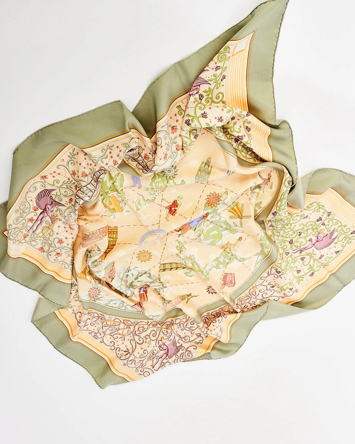 Hermès Green Beige "www.hermes.com" Silk Scarf