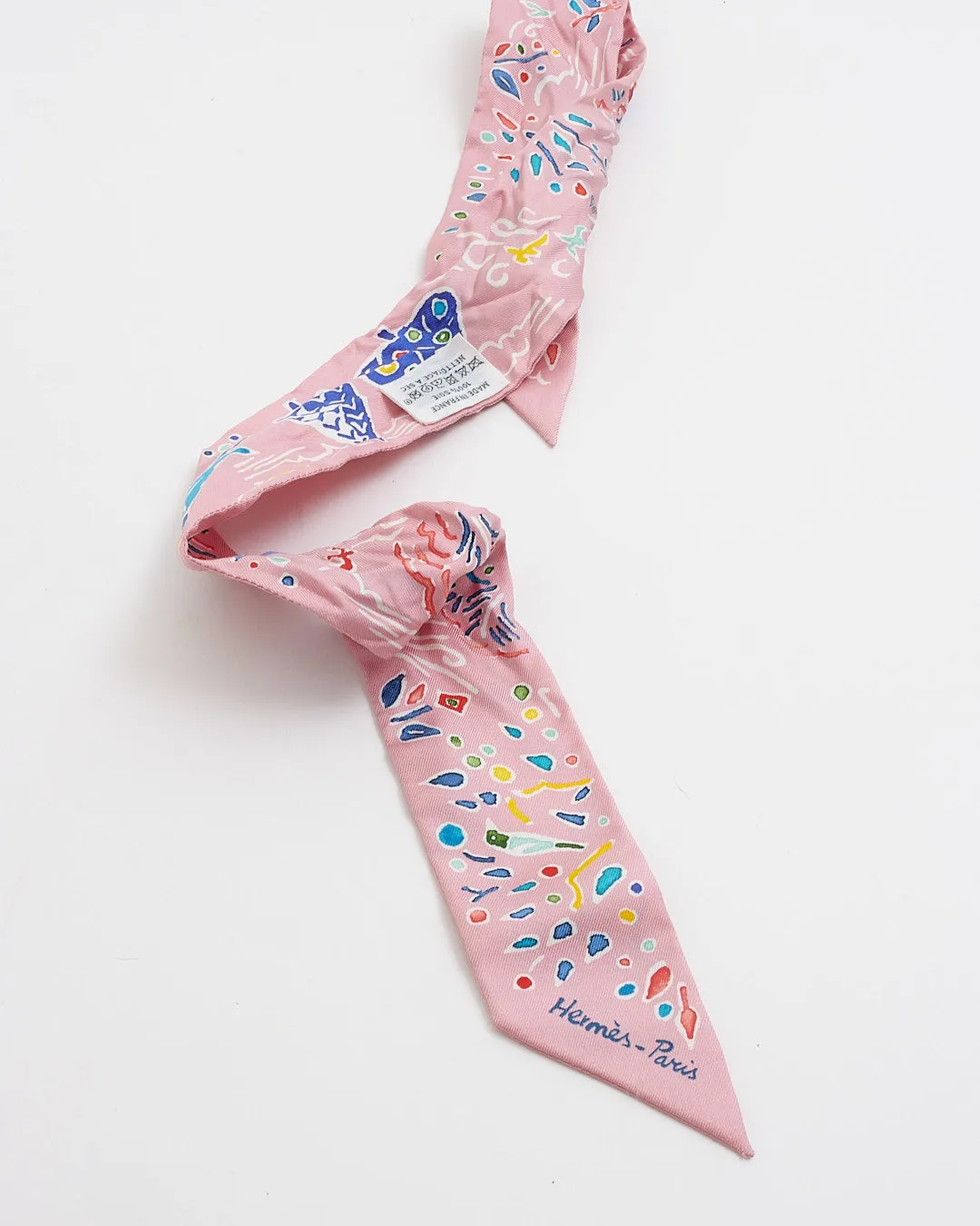 Hermès Pink Spring Bird Print Twilly Scarf