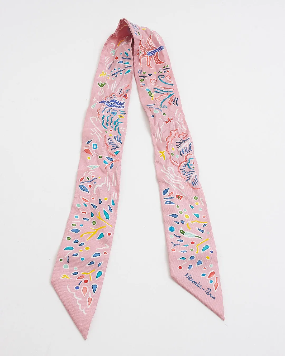 Hermès Pink Spring Bird Print Twilly Scarf
