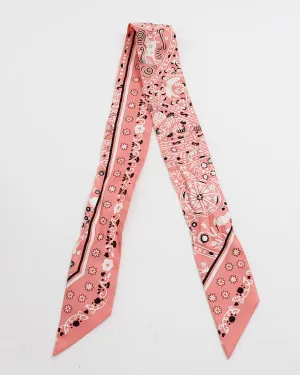 Hermès Pink/Black Floral/Animal Print Twilly Scarf
