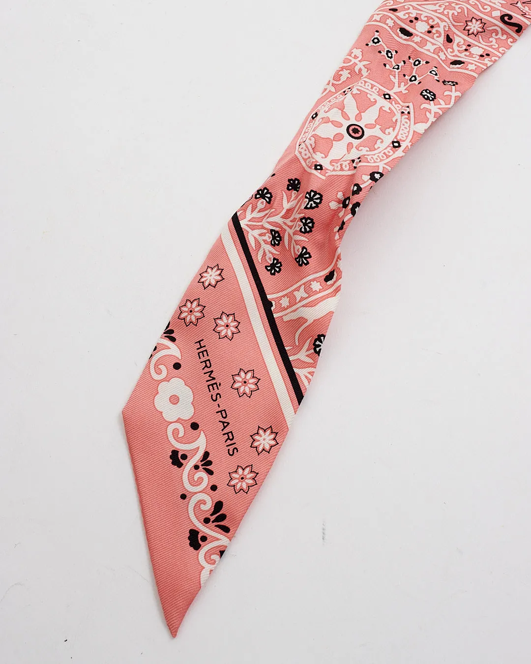 Hermès Pink/Black Floral/Animal Print Twilly Scarf