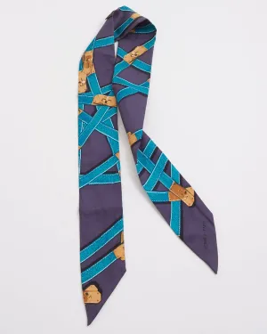 Hermès Purple/Blue Kelly Lock Print Silk Twilly
