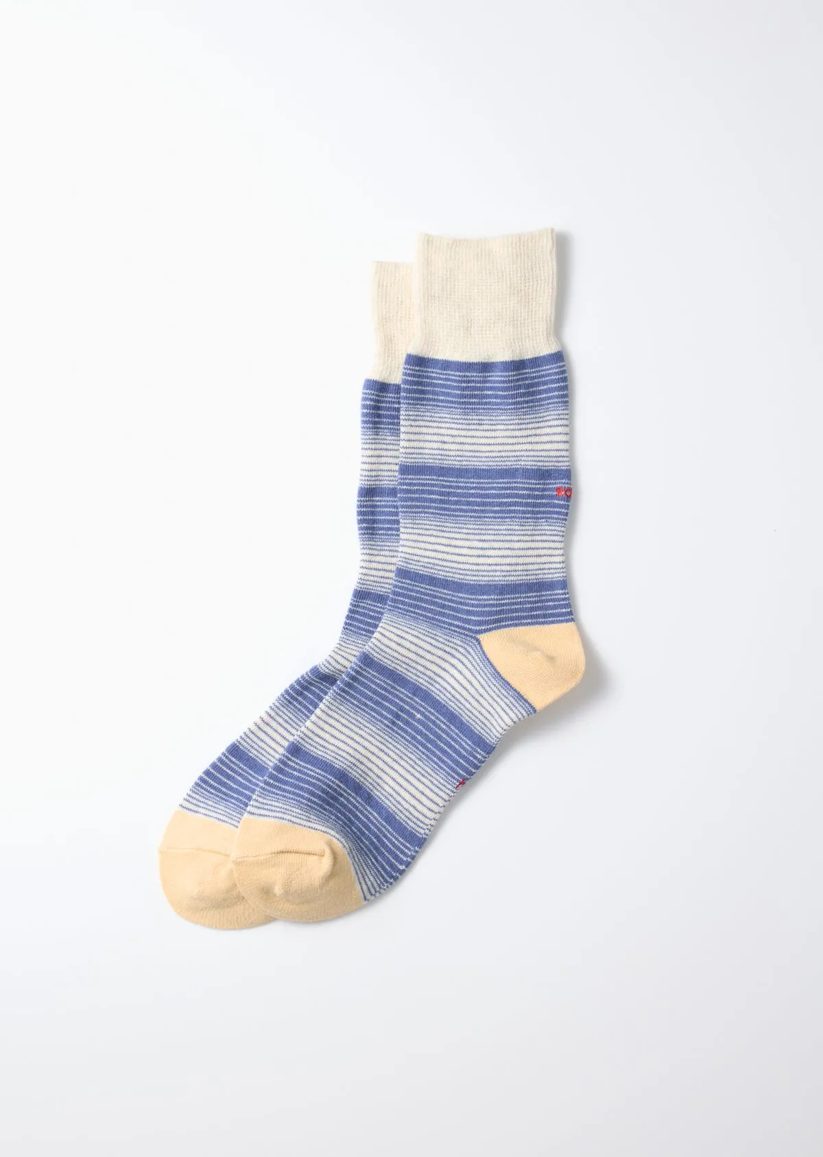 Horizontal Stripe Crew Socks - Light Blue