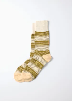 Horizontal Stripe Crew Socks - Olive