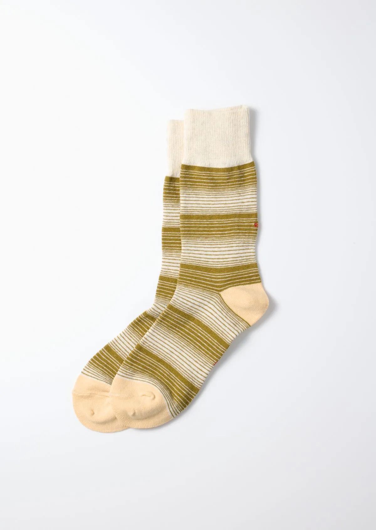Horizontal Stripe Crew Socks - Olive