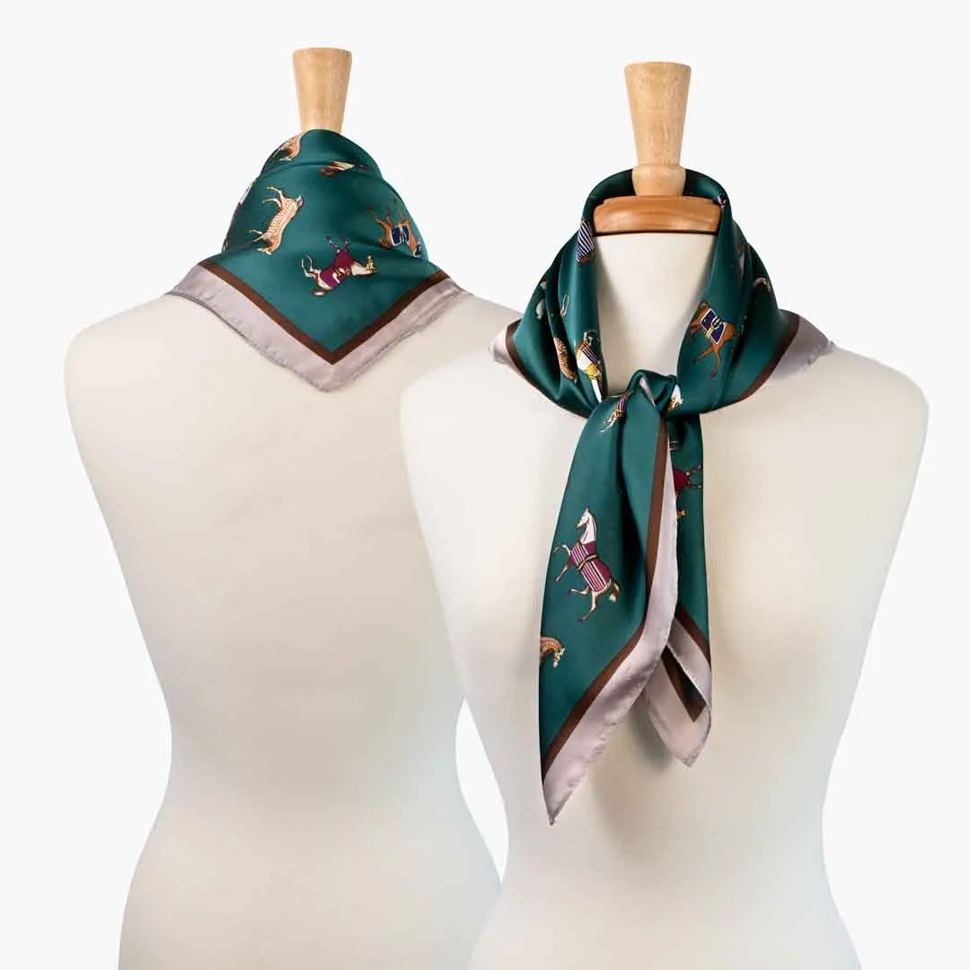 Hunt Club - Stylized Equestrian Pattern in Deep Teal Scarf