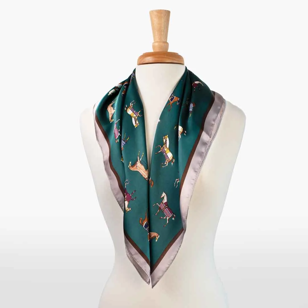 Hunt Club - Stylized Equestrian Pattern in Deep Teal Scarf