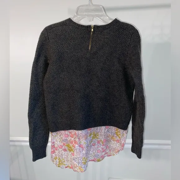 J. Crew wool silk cotton sweater top size XS grey floral pink purple yel…