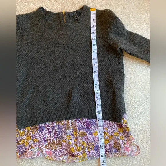 J. Crew wool silk cotton sweater top size XS grey floral pink purple yel…