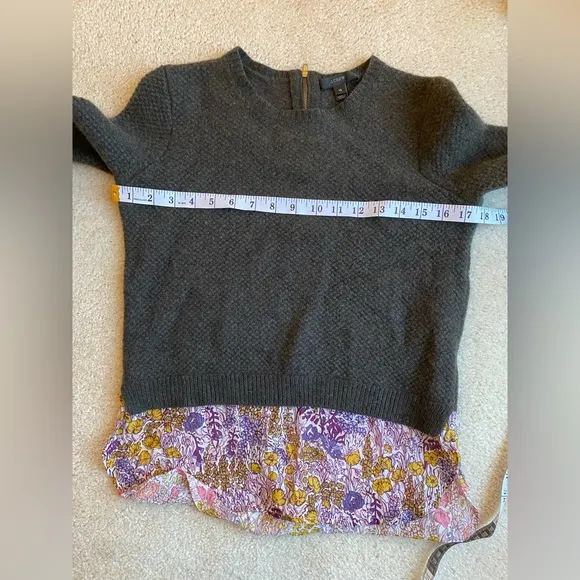 J. Crew wool silk cotton sweater top size XS grey floral pink purple yel…