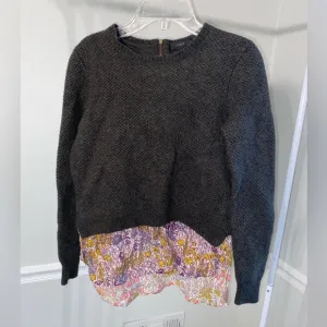 J. Crew wool silk cotton sweater top size XS grey floral pink purple yel…