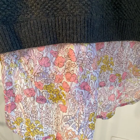 J. Crew wool silk cotton sweater top size XS grey floral pink purple yel…