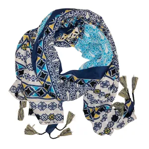 Jana Cotton Scarf - Navy and Yellow