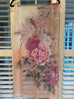 Japanese Charcoal with Pink Floral Sheer Scarf