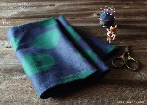 Japanese Handmade Infinity Scarf, Cotton Double Gauze, Polkadots Smoky Blue Gray x Forest Green ⦿sinf0032