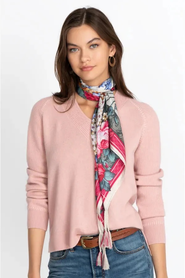 Johnny Was Floral Flower Pink Silk Large Tassle Sistine Scarf Scarves New