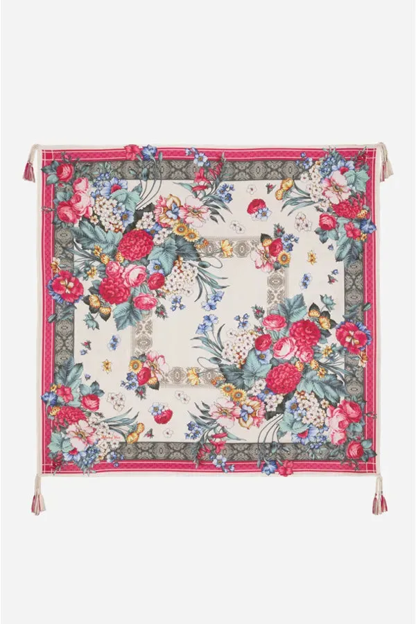 Johnny Was Floral Flower Pink Silk Large Tassle Sistine Scarf Scarves New