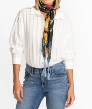 Johnny Was Graceful Scarf Silk Square Large Floral Tassels Black New