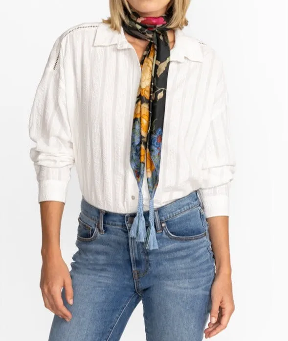 Johnny Was Graceful Scarf Silk Square Large Floral Tassels Black New