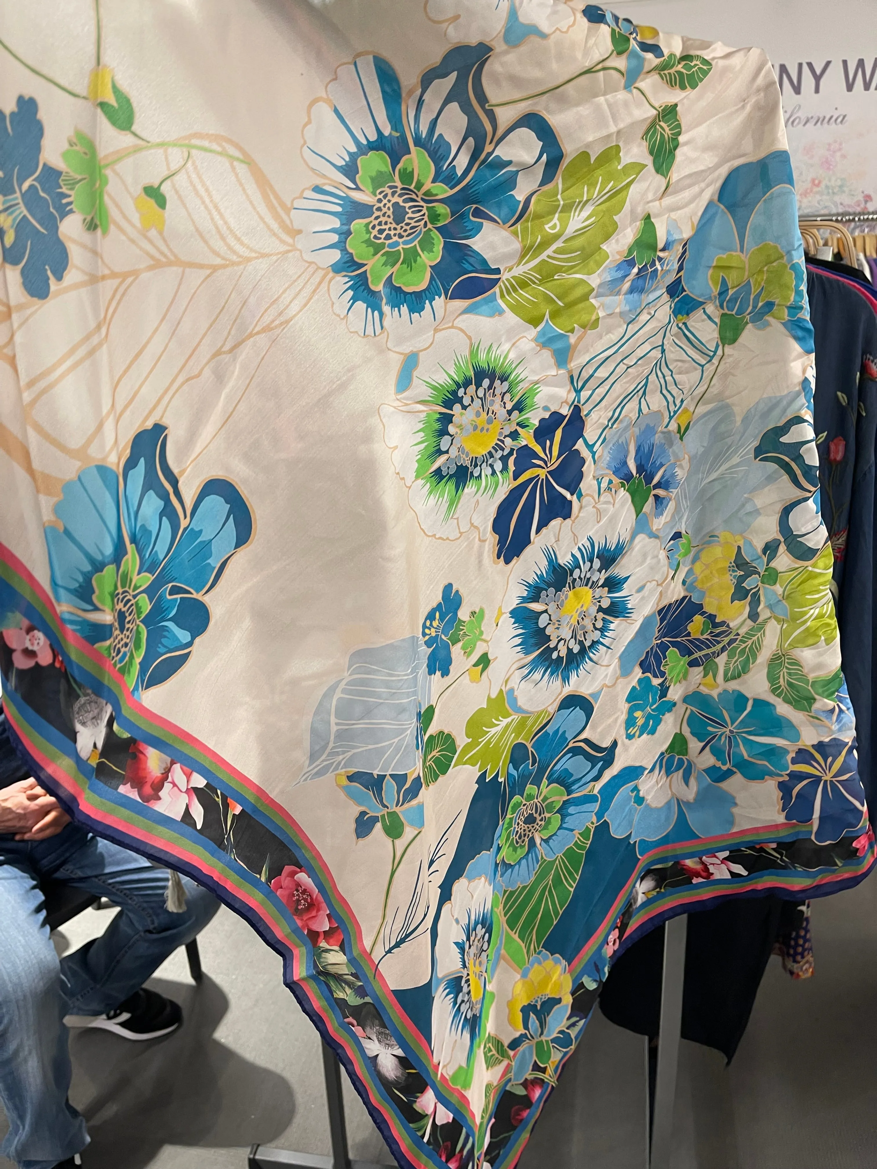 Johnny Was Jenn Scarf Flowers Silk Square Large Floral Green Blue Scarves New