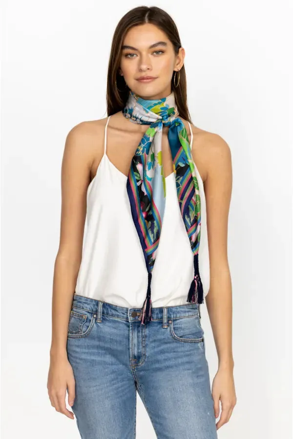 Johnny Was Jenn Scarf Flowers Silk Square Large Floral Green Blue Scarves New