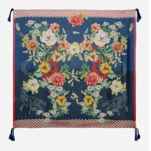 Johnny Was Scarves Silk DRAGONA SCARF Square Large Floral Blue New