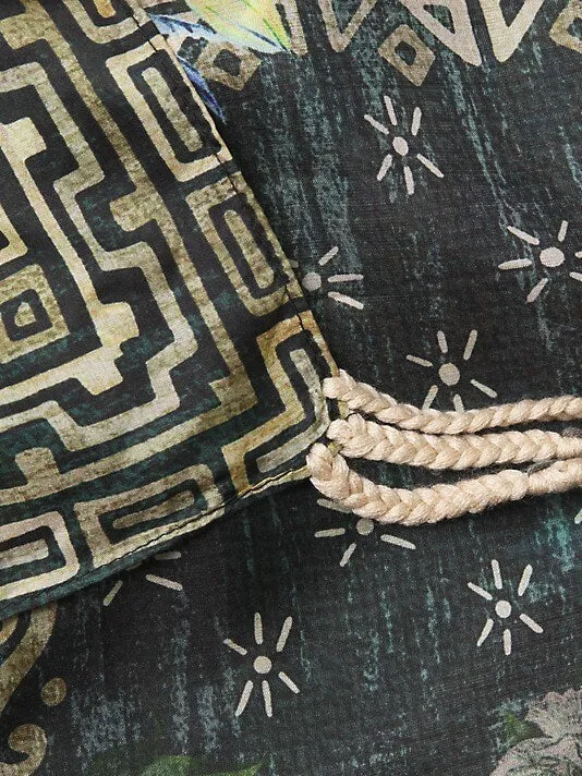 Johnny Was Silk Weller Scarf Floral Dark Green Square Large Tassel Scarves New