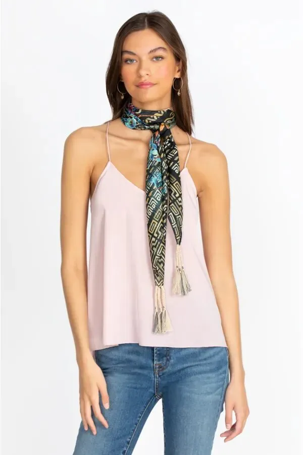 Johnny Was Silk Weller Scarf Floral Dark Green Square Large Tassel Scarves New