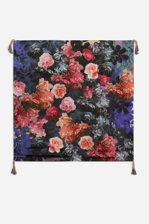 Johnny Was Studio Scarf Silk Square Large Floral Tassels Pink Scarves Black New