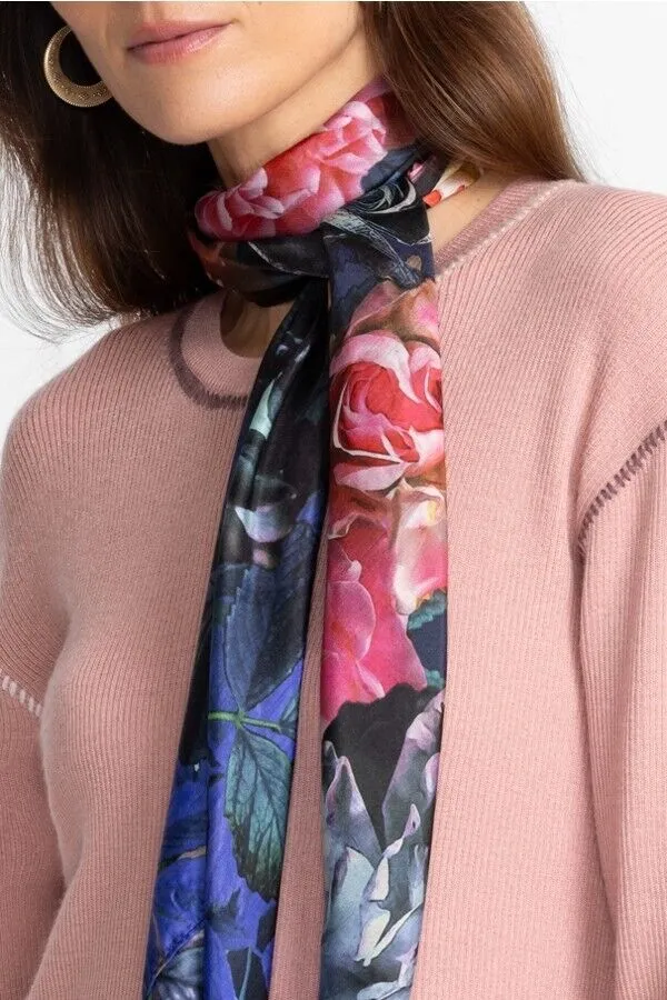 Johnny Was Studio Scarf Silk Square Large Floral Tassels Pink Scarves Black New