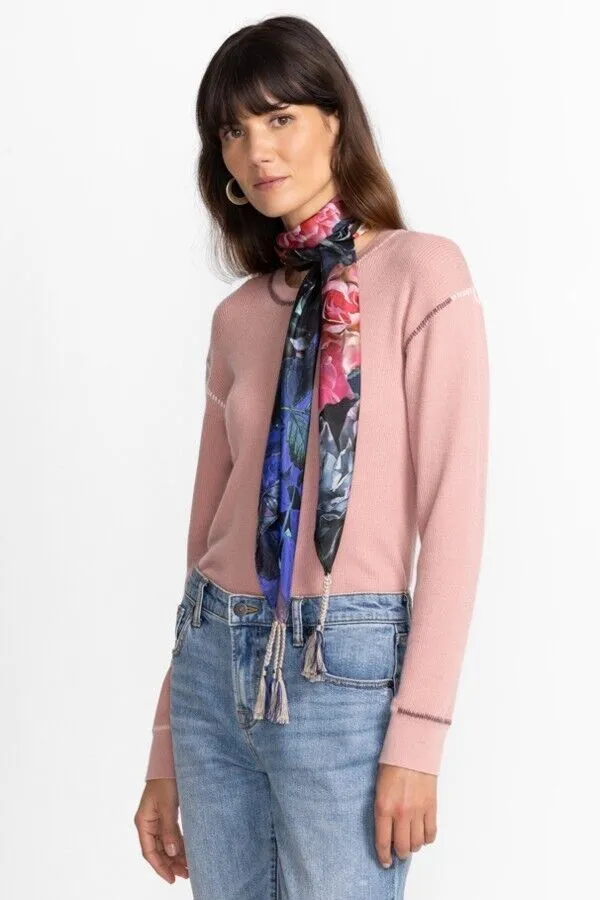 Johnny Was Studio Scarf Silk Square Large Floral Tassels Pink Scarves Black New