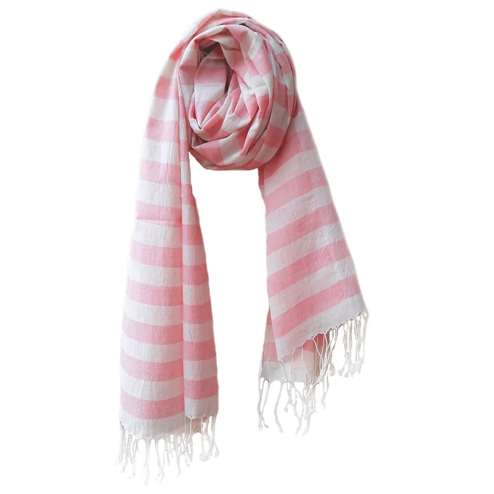 Kala Swaraj Mulmul Cotton Shawl - Pink Weft Stripes