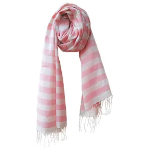 Kala Swaraj Mulmul Cotton Shawl - Pink Weft Stripes